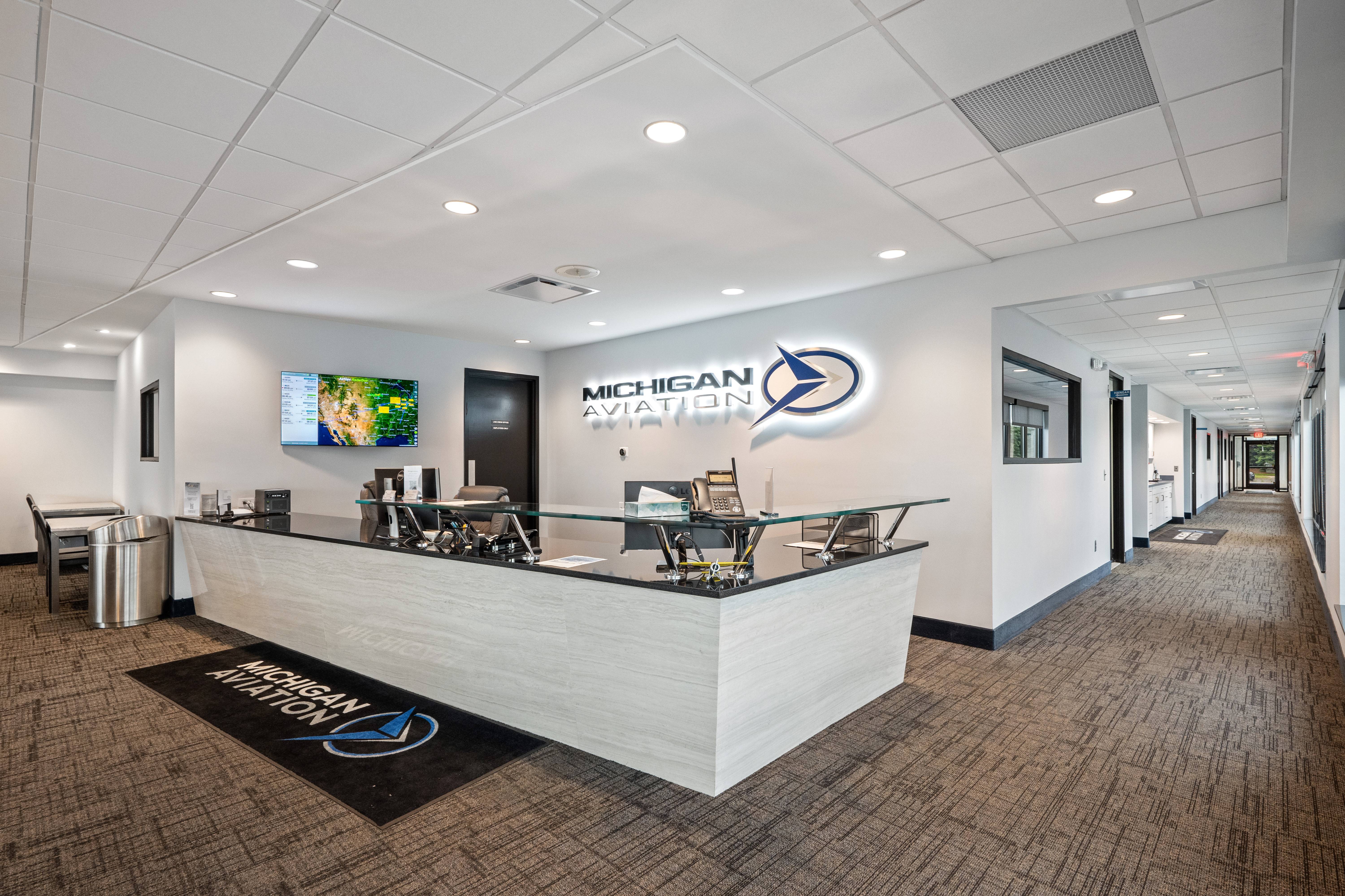 Michigan Aviation FBO front desk at Oakland County International Airport KPTK